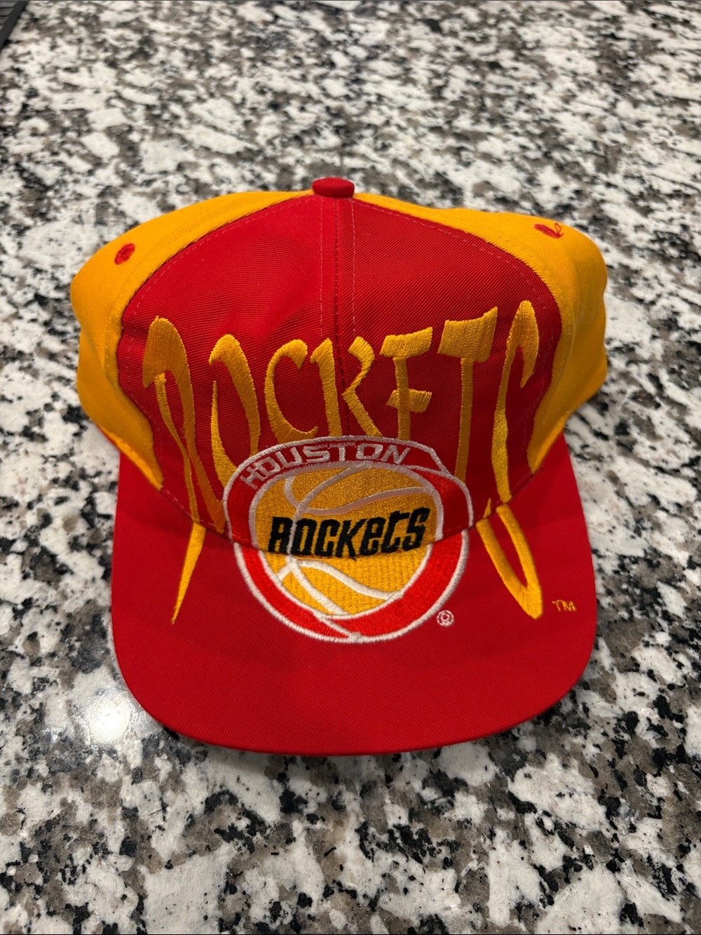 Rare Vintage Houston Rockets Red and Yellow Snapback Hat 90s